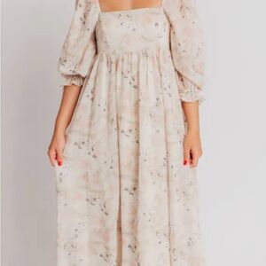 Floral Cream Puff Sleeve Dress